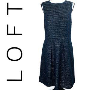 Loft navy tweed sleeveless career sheath dress 12T